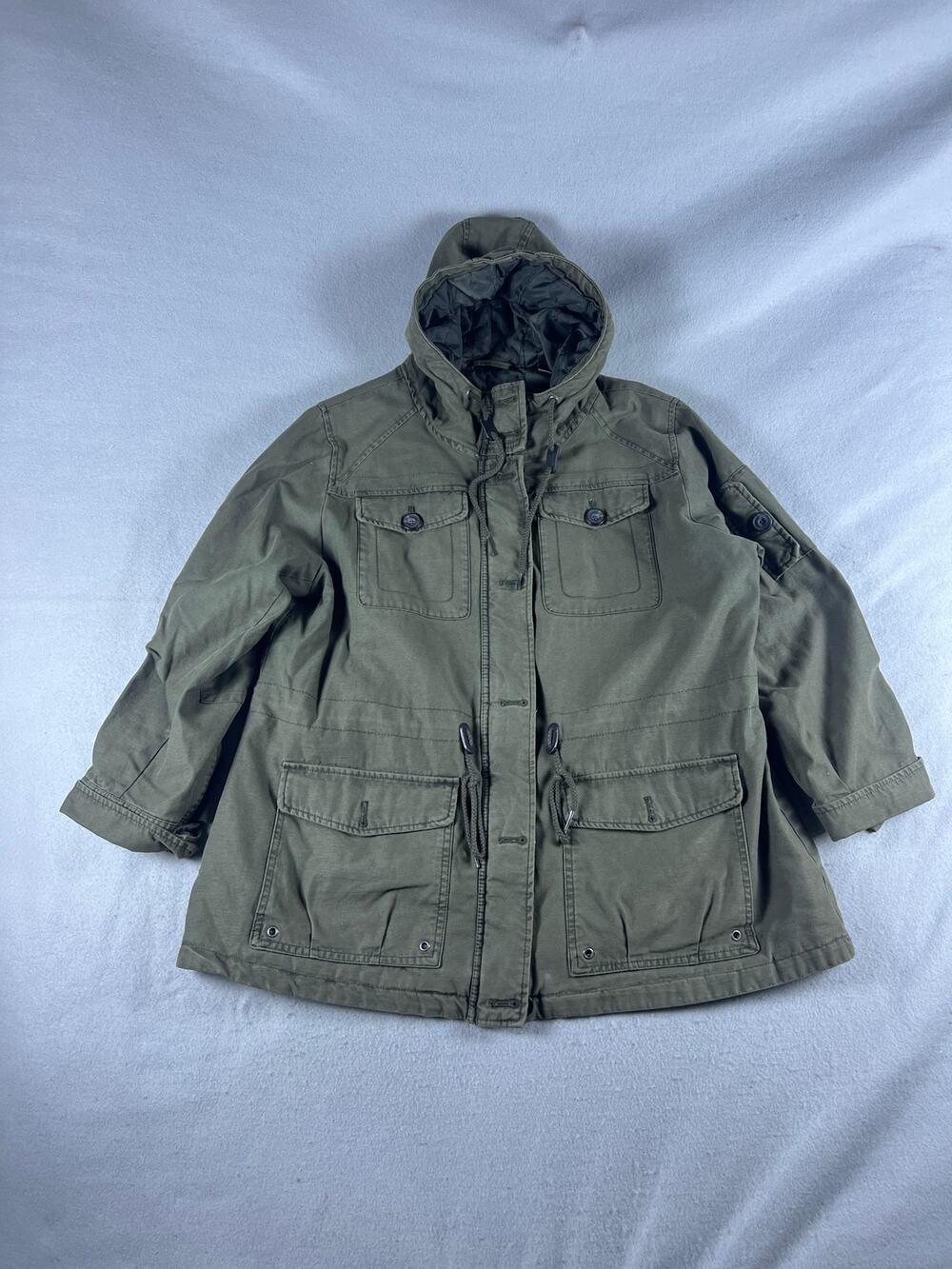 Levi's Field Jacket Womens 1X Olive Green Quilted Lined Military Utility Anorak
